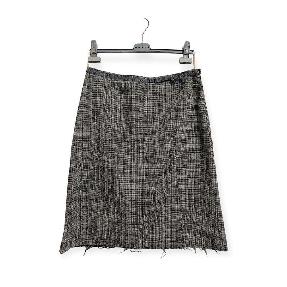 Marni c.2010 Checked WoolโBlend AโLine Skirt IT42 RawโHem Bow Waist